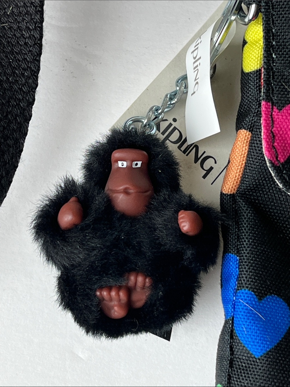 Kipling Wild Hearts Crossbody Black with Rainbow Heart Print Monkey Keychain NWT - Picture 2 of 10